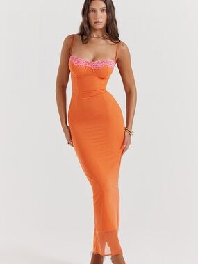 House of CB AIZA Flame Orange Maxi Dress Size XS